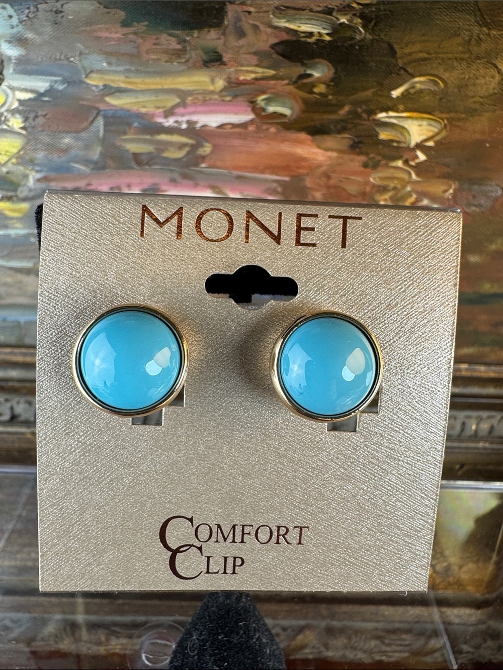 0492-Monet‎ Turquoise Cabochon Clip-On Earrings